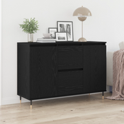 Sideboard  con porte e cassetti Nero Rovere 101,5x35x70 cm