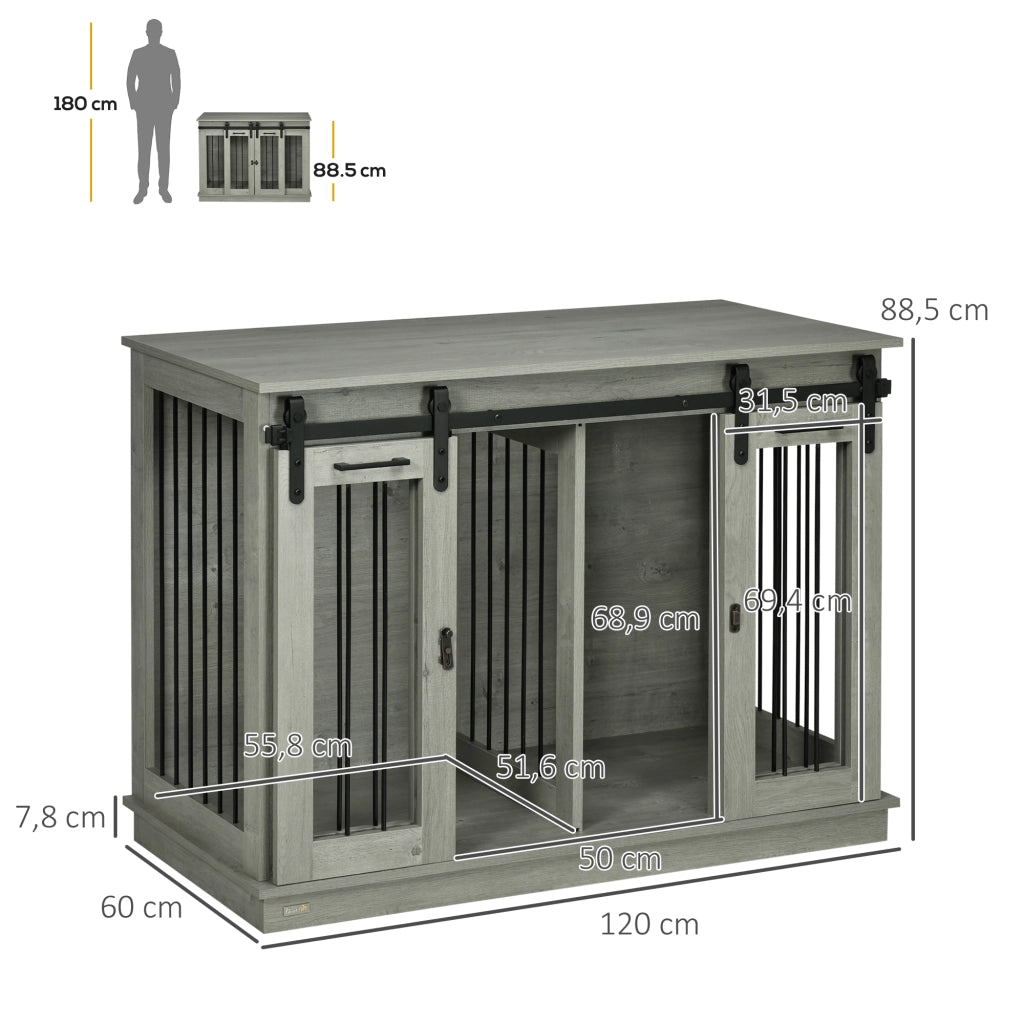 Gabbia per cani ¨C zephmum ¨C Grigio, 2 porte, design rustico