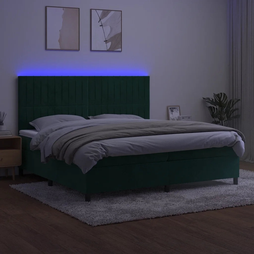Letto a Molle con Materasso e LED Verde Scuro 200x200cm Velluto 3136266