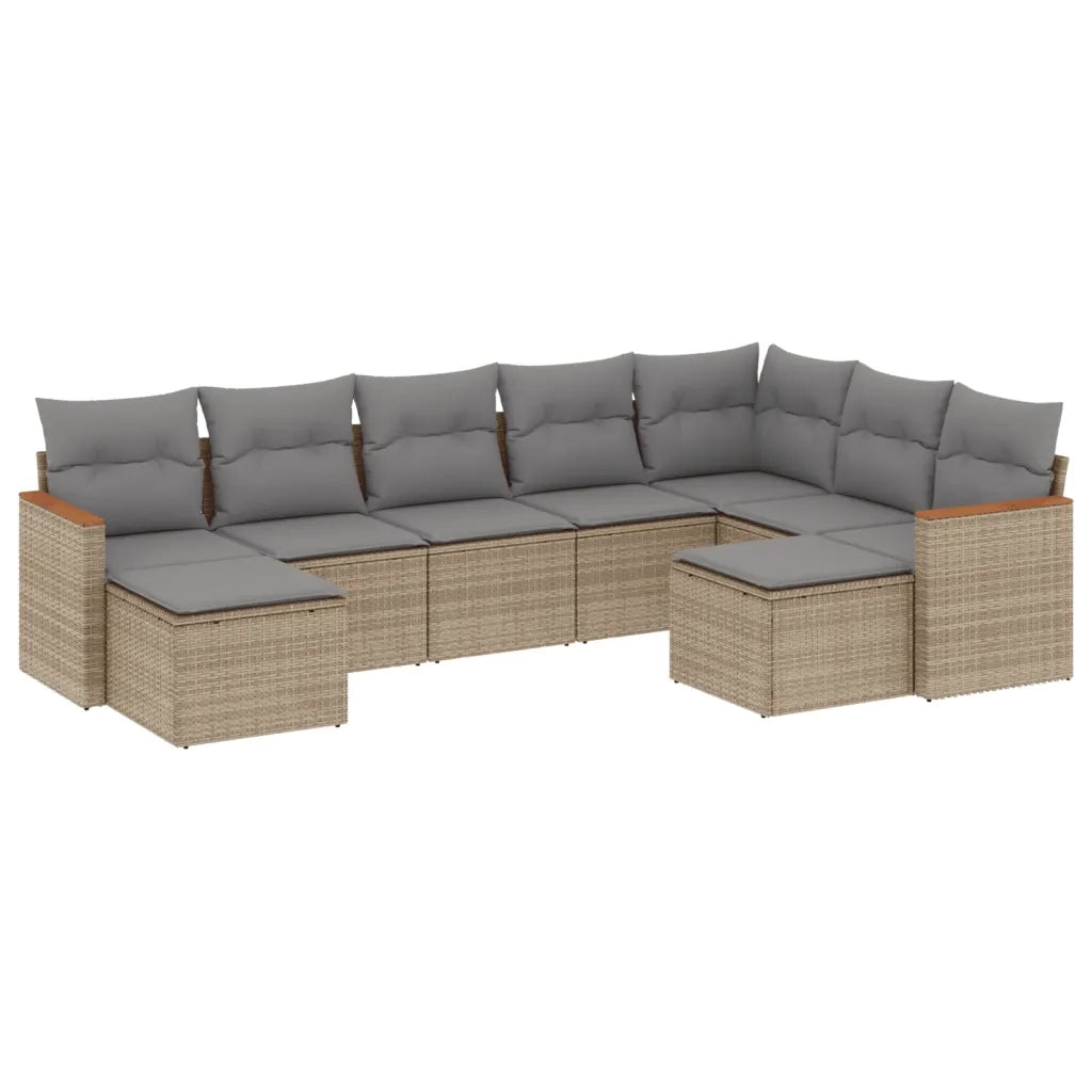 Set Divano da Giardino 9 pz con Cuscini Beige in Polyrattan 3258944