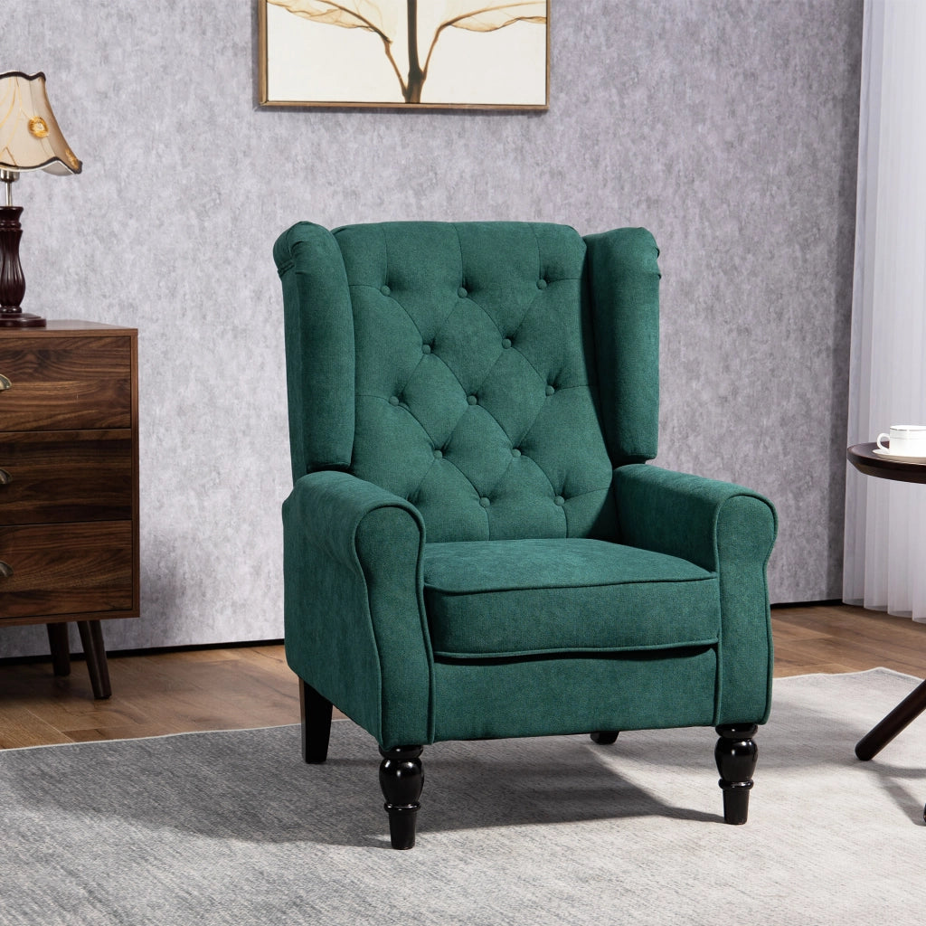 Poltrona capitonnata con braccioli e gambe in legno ¨C zephmum ¨C verde 74x86x102 cm
