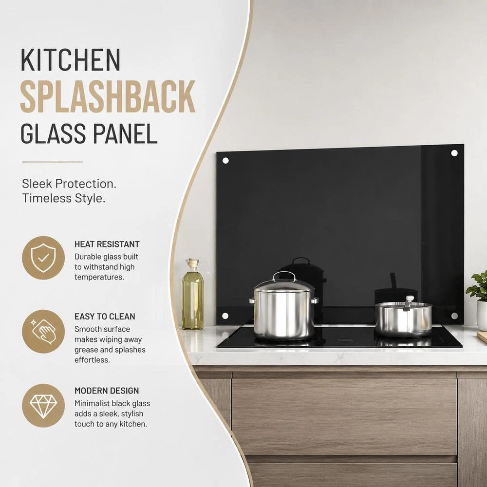 Kitchen Backsplash Black 100x40 Cm Tempered Glass