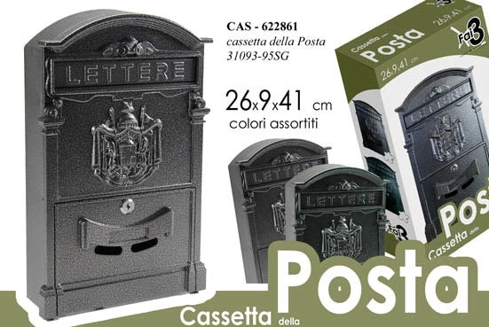 Cassetta Postale Posta Portalettere in Metallo con Chiave 41 x 26 x 9 cm