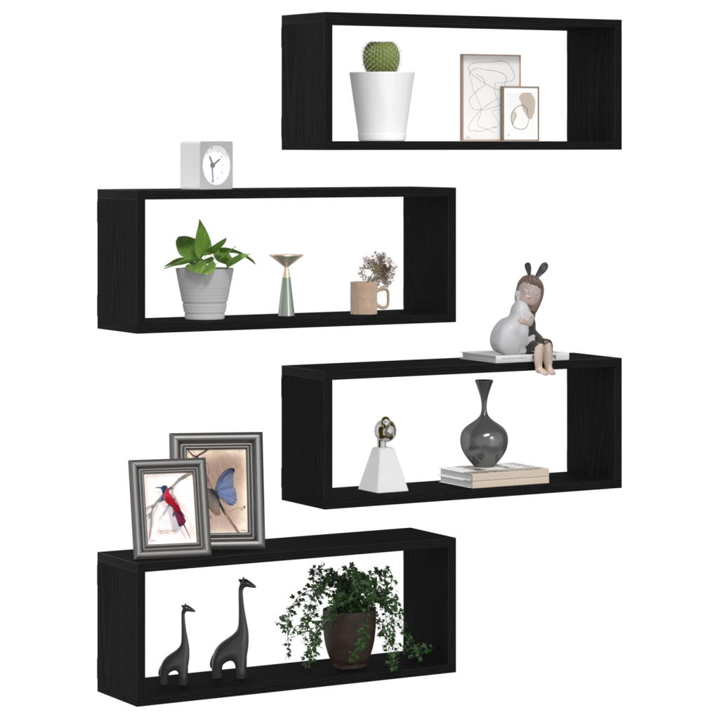 Set di 4 Mensole  - Rovere Nero - 60x15x23 cm - Realizzate in Legno Ingegnerizzato