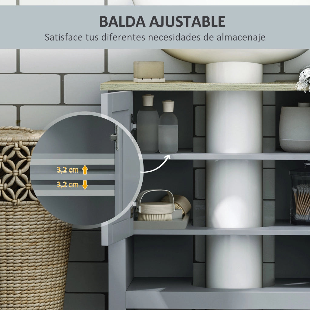 Mobile Bagno Sottolavabo con 2 Ante e Ripiano Regolabile ¨C Zephmum ¨C 60x30x60 cm Grigio