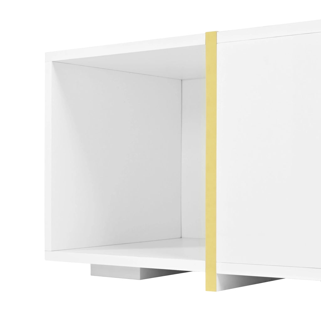 Mobile TV con elementi estraibili; vani aperti e passacavi - per soggiorno - 275×35×37 cm - in truciolare - bianco