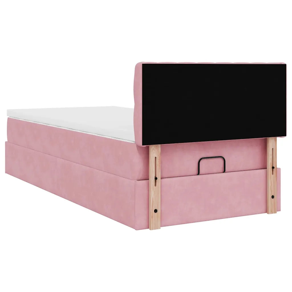 Struttura Letto Pouf con Materasso Rosa 90x190 cm in Velluto 3311818