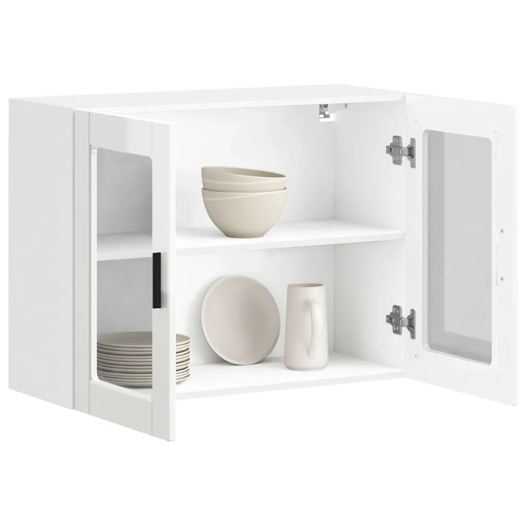 Pensile da Cucina con Porta in Vetro Porto Bianco Lucido 854089