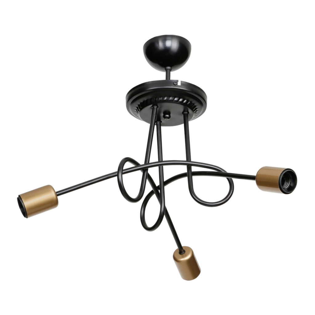 Plafoniera 'Kingswinford' a 3 Bracci Lampadario Senza Paralume - Nero/Ottone [lux.pro]