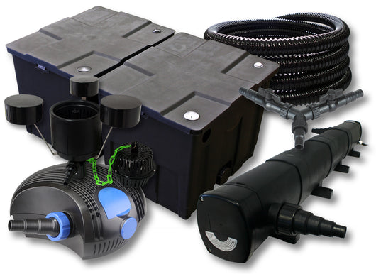 Set filtro per laghetto da 60.000l Chiarificatore 72W Pompa ECO 100W Tubo 25m Skimmer