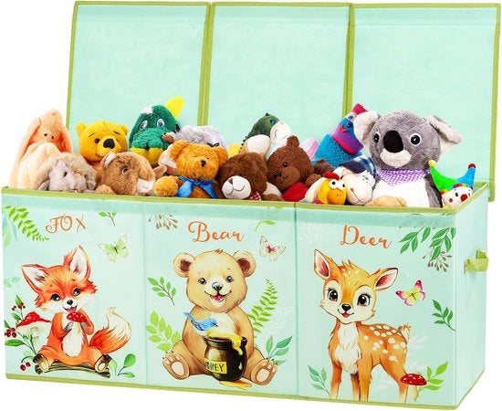 Grossa scatola di archiviazione pieghevole con coperchio per bambini, scatola di gioco Oxford pieghevole con maniglia per bambini e bambine, archiviazione di giocattoli impermeabile nella cameretta dei bambini, 96 x 32 x 40 cm (Animali della Giungla)