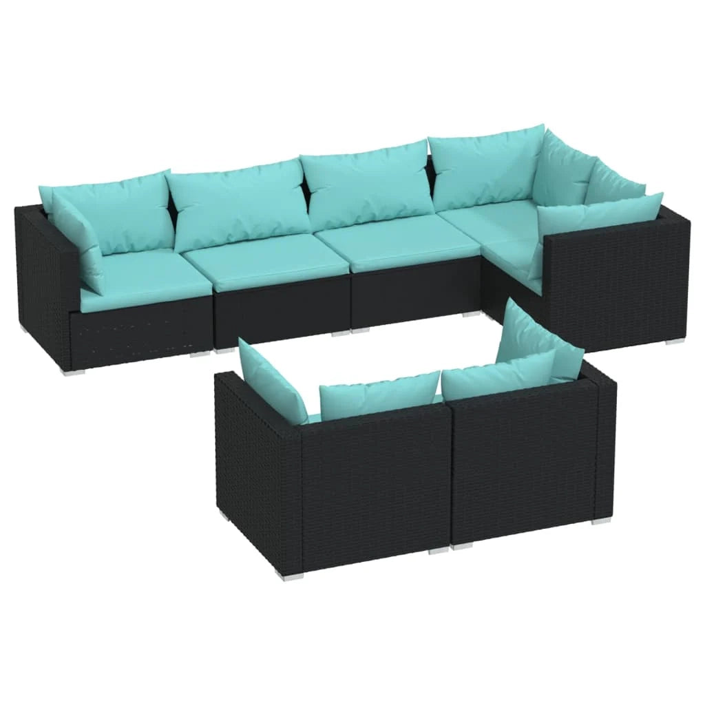 Set di mobili da giardino mobili da esterno 7 pezzi con cuscini resina intrecciata nera 02_0017262