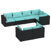 Set di mobili da giardino mobili da esterno 7 pezzi con cuscini resina intrecciata nera 02_0017262