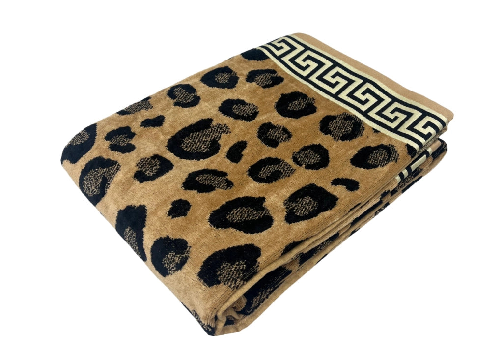 Telo Mare Jacquard Spugna Asciugamano Spiaggia Disegno Cleopatra Beige