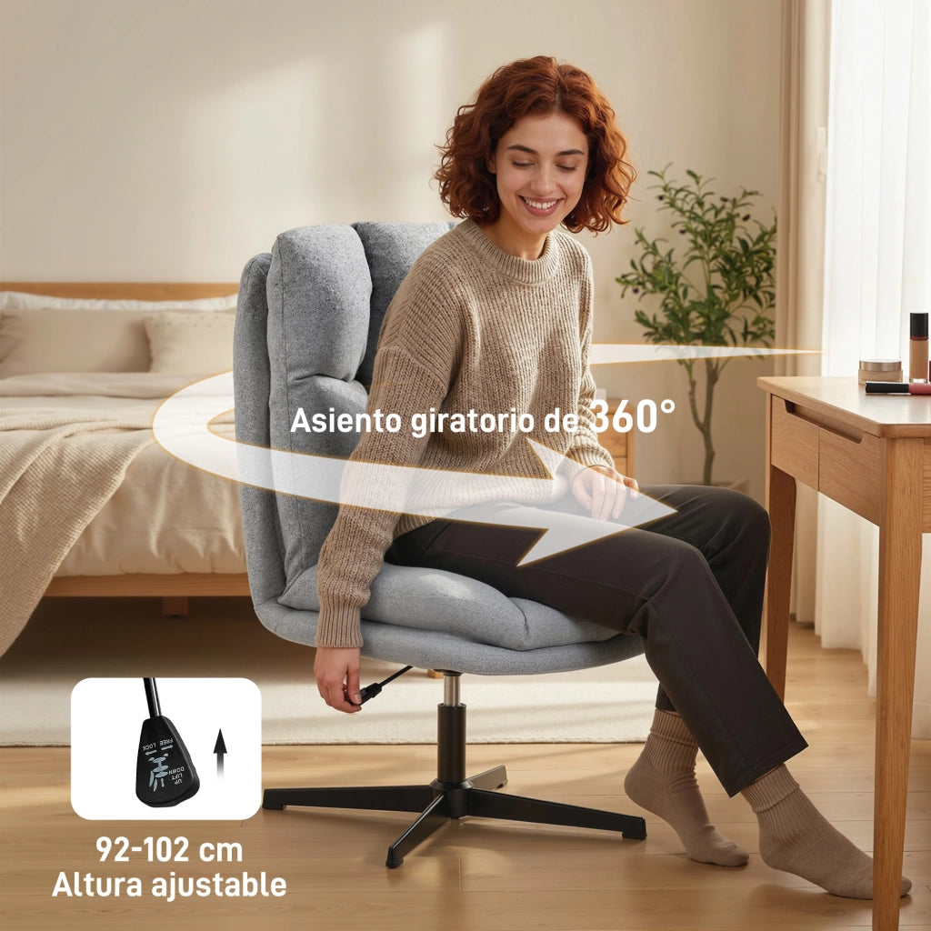 Poltrona Girevole Regolabile in Altezza ¨C Zephmum ¨C Tessuto Lino Grigio Chiaro Base Metallo