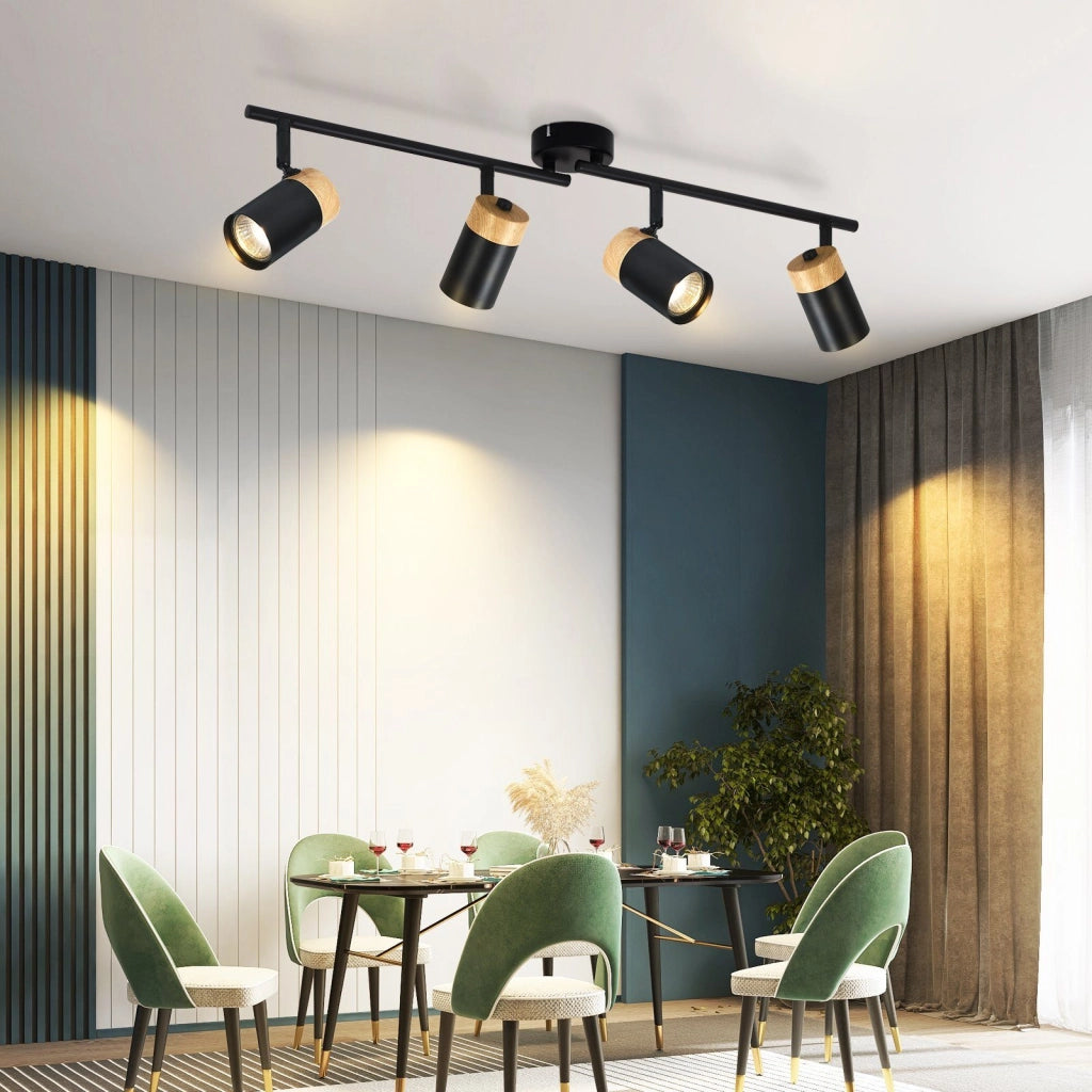 ZMH Lampada da soffitto 4 fiamme legno GU10 orientabile 330° per camera letto