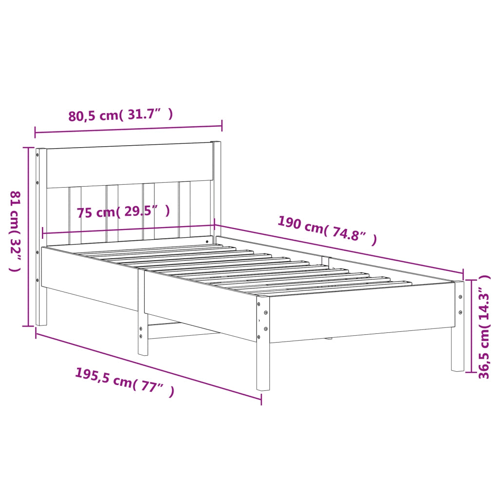 Letto senza Materasso 75x190 cm in Legno Massello Pino