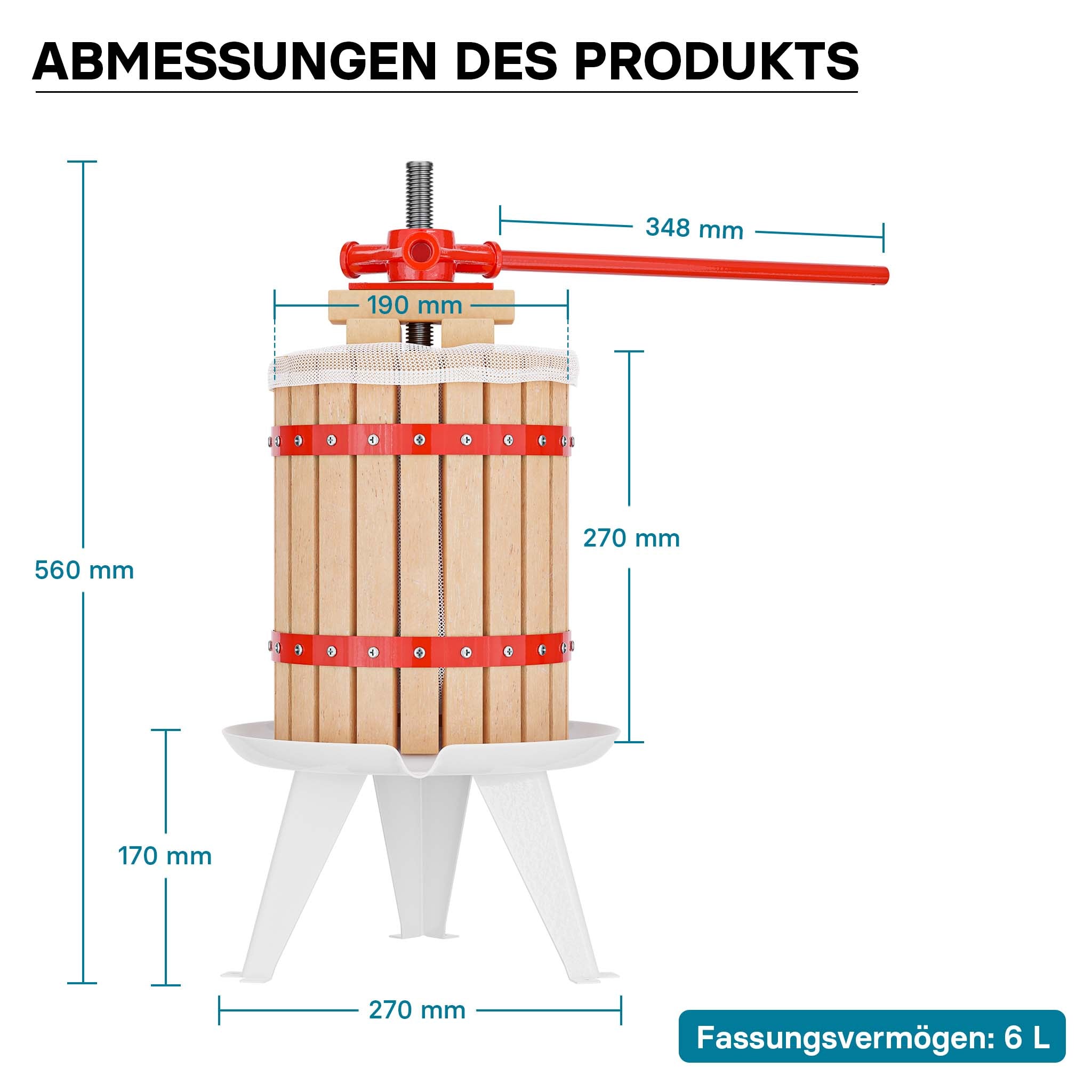 Set Mulino macina frutta 7 l e Torchio frutta 6 l con gabbia in legno e scacco di spremitura