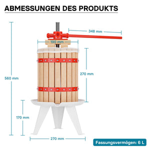 Set Mulino macina frutta 7 l e Torchio frutta 6 l con gabbia in legno e scacco di spremitura