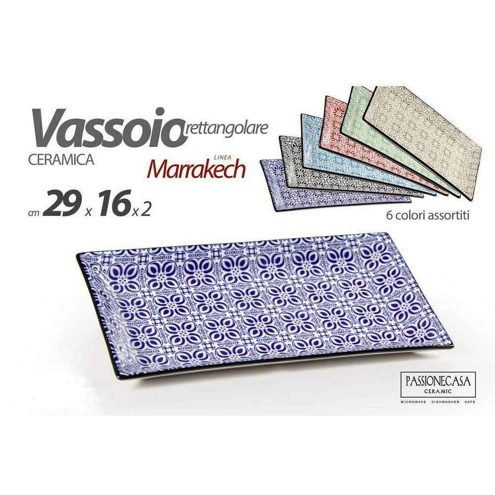 Trade Shop - Vassoio Rettangolare Marrakech 29x16x2cm Deluxe Multiuso 6 Colori Ceramica 771675 -
