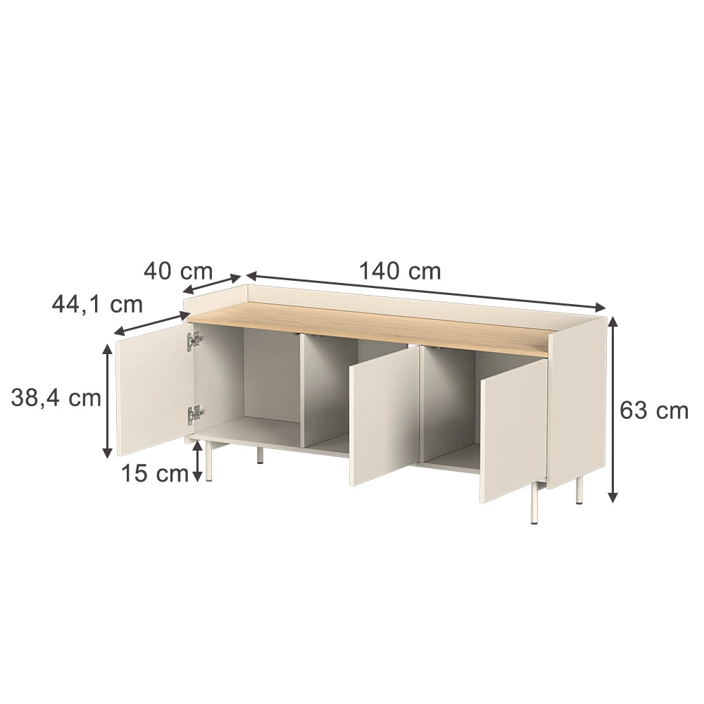 Vicco Mobile tv Crema 140 x 63 cm con 3 porte