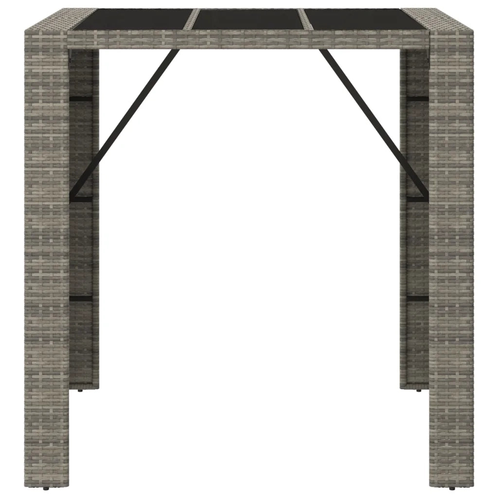 Tavolo da Bar con Piano in Vetro Grigio 105x80x110cm Polyrattan 362595