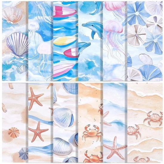 Scatola da Scrapbook con 24 pezzi di carta da decoupage a tema mare, formato 6x6 pollici, design oceano.
