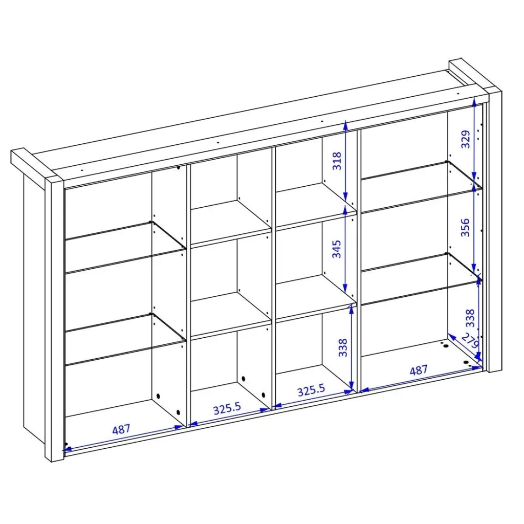 Credenza collezione TIVORA. 2 porte e 6 vani centrali. Colore quercia e nero.