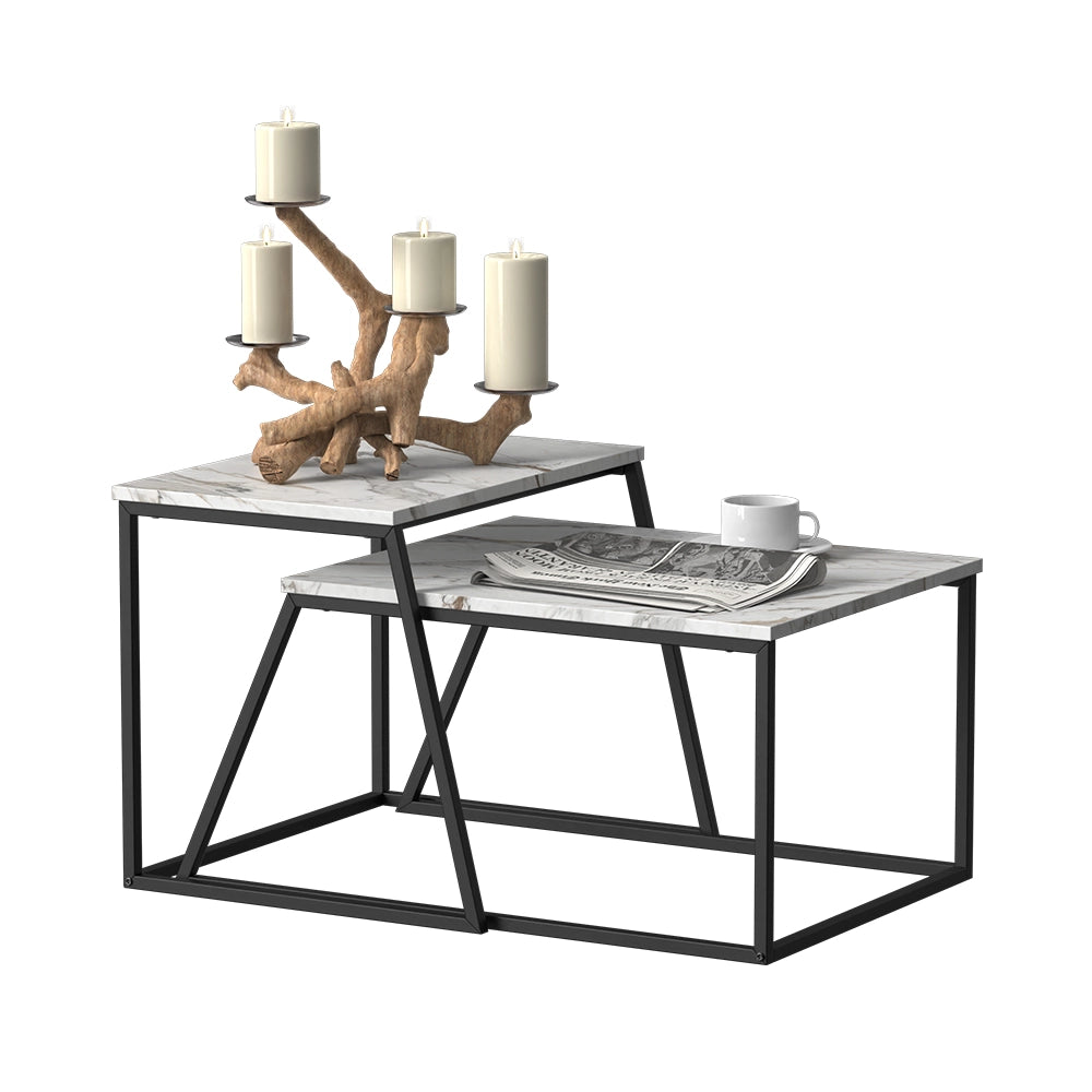Vicco Tavolino da divano Nero/marmo-bianco 60 x 50 cm 2 parti