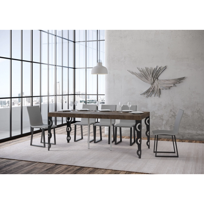 Consolle allungabile 90x40/196 cm Karamay Small Premium telaio Antracite - Noce
