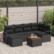 Set di Divani da Giardino 7 Pezzi con Cuscini Nero Polyrattan Acacia