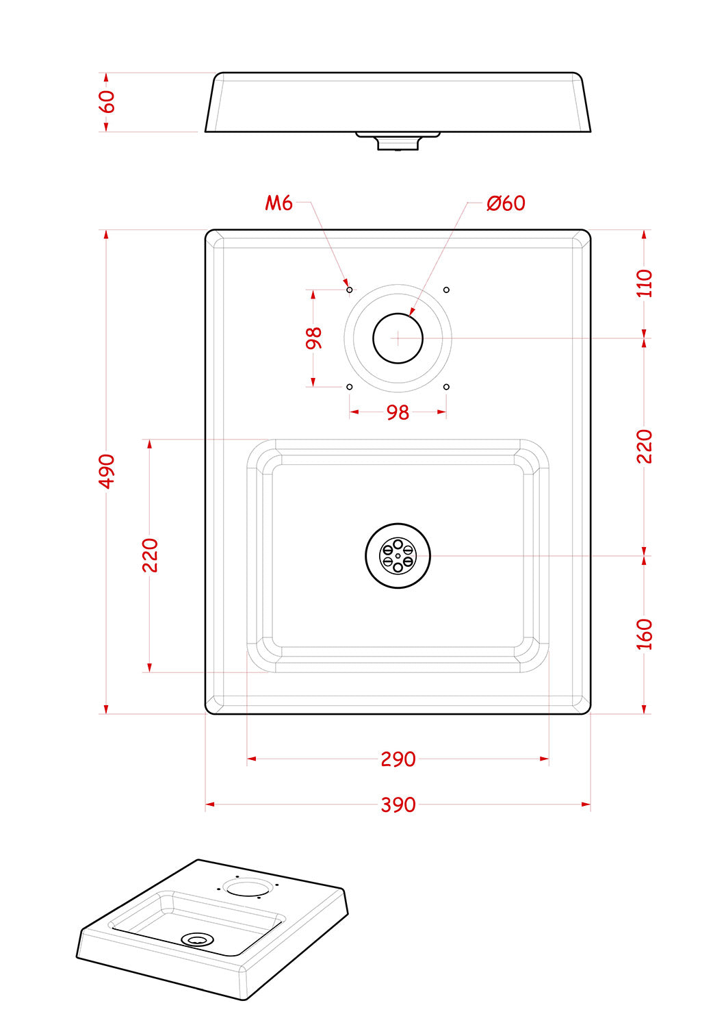 Base per Fontane 49x39x6 cm in Cemento Belfer 42/BSC/4