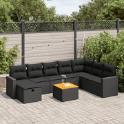 Set Divani da Giardino 9 pz con Cuscini Nero in Polyrattan