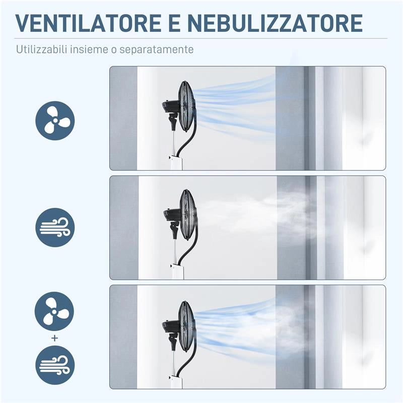 VENTILATORE NEBULIZZATORE CON SERBATOIO 3L 3 MODALITÀ E 3 VELOCITÀ 44.5X38.5X120 CM BIANCO E NERO