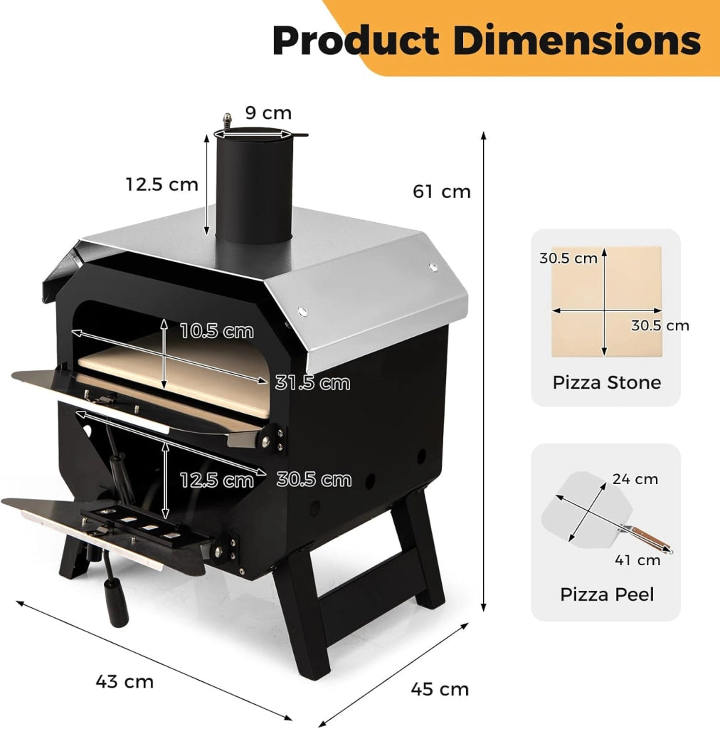 Pizza aperta all'aperto, forno per pizza portatile con pietra per pizza, pala per pizza e copertura in tessuto Oxford, forno a legna in acciaio inox con manici, forno per pizza per giardino