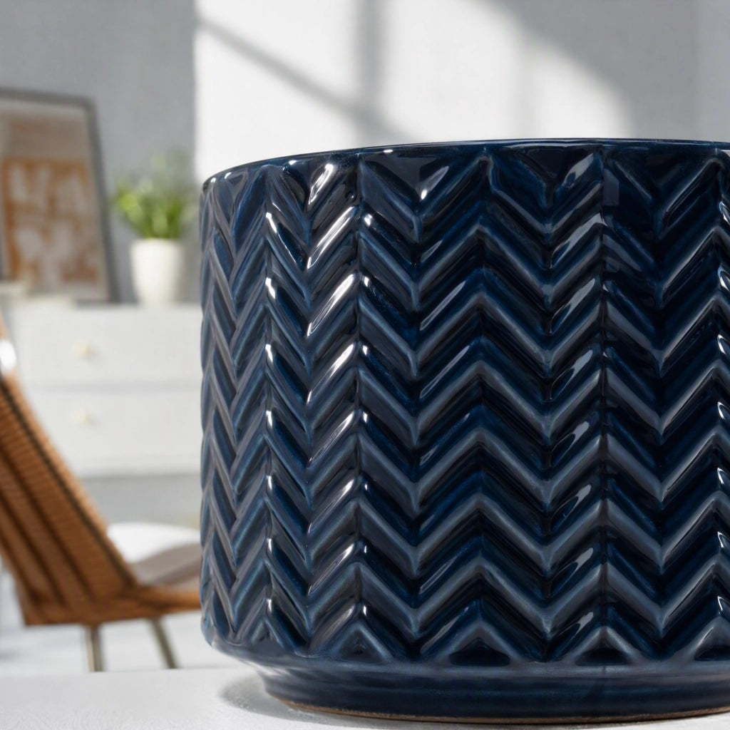 VASI in Ceramica Ø20-38 cm Blu Navy con Foro di Drenaggio, Set da 4 pezzi