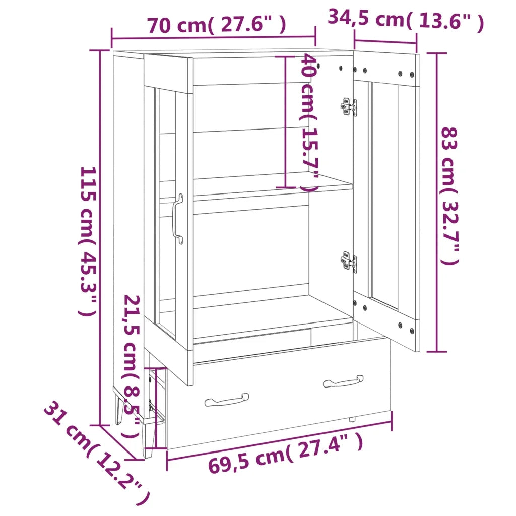 Credenza-Buffet-Armadio da cucina Grigio Sonoma 70x31x115 cm in Legno Multistrato 592323