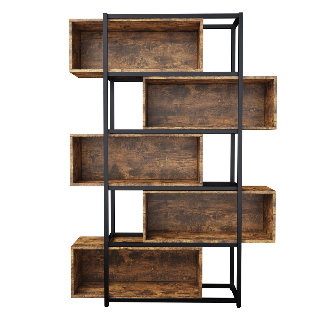 Libreria in MDF con ripiani aperti; stile industriale; nero e marrone