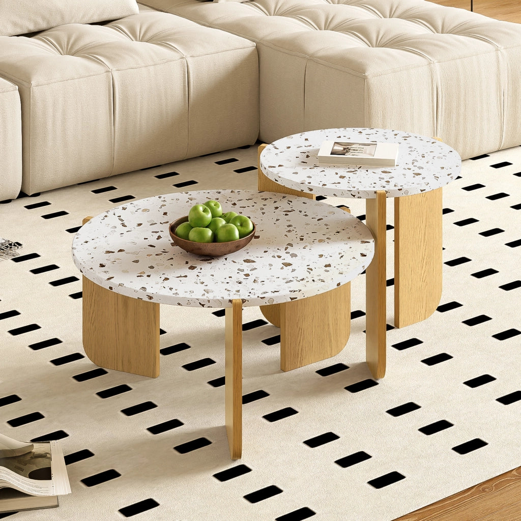 TAVOLINO Set da 2 pezzi 70x70x35 cm + 50x50x45,5 cm MDF Bianco e legno