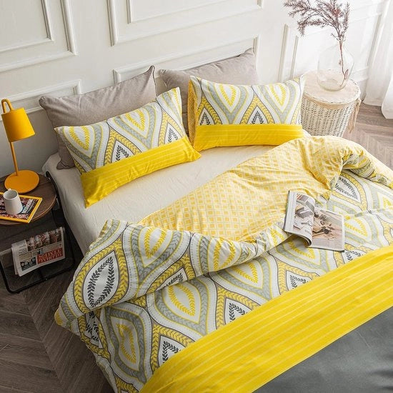 Dekbedovertrek Gele Olijftakken Afdrukken 240x220 cm in Microvezel, Set Bedlinnen con Ritssluiting, con 2 Coperte per Cuscini 50x75 cm