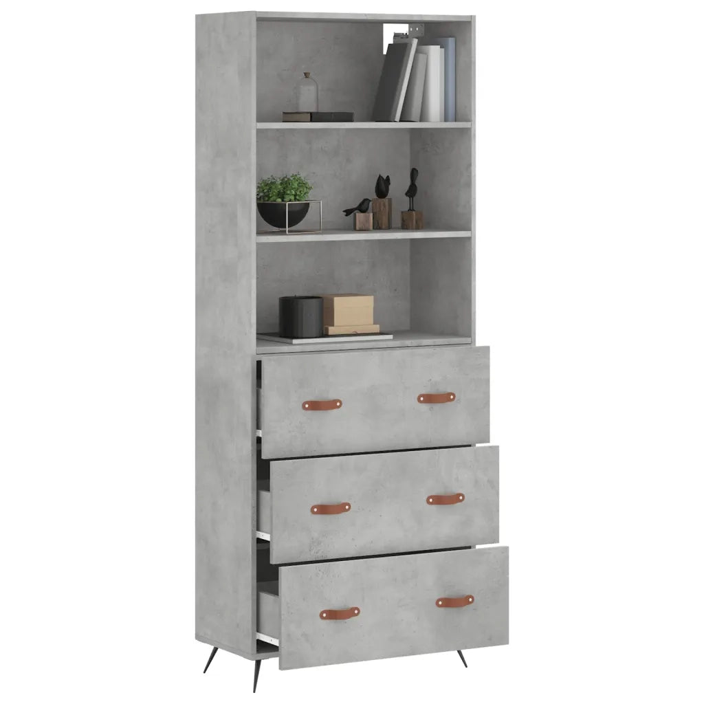 Credenza-Buffet-Armadio da cucina Grigio Cemento 69,5x34x180 cm in Legno Multistrato 774576