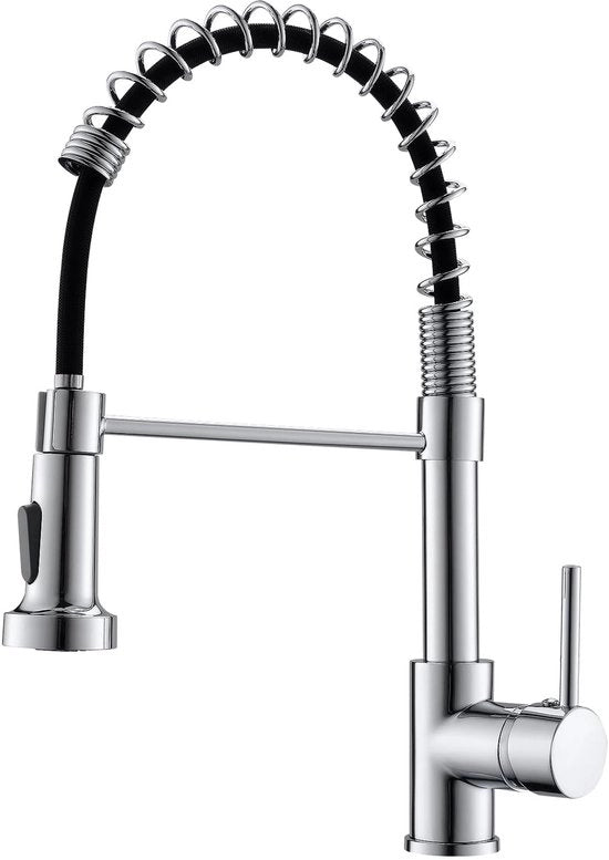 Kraan per cucina in acciaio inox con spirale, rubinetto con bocchetta a spirale 360° girevole con due uscite - alta pressione