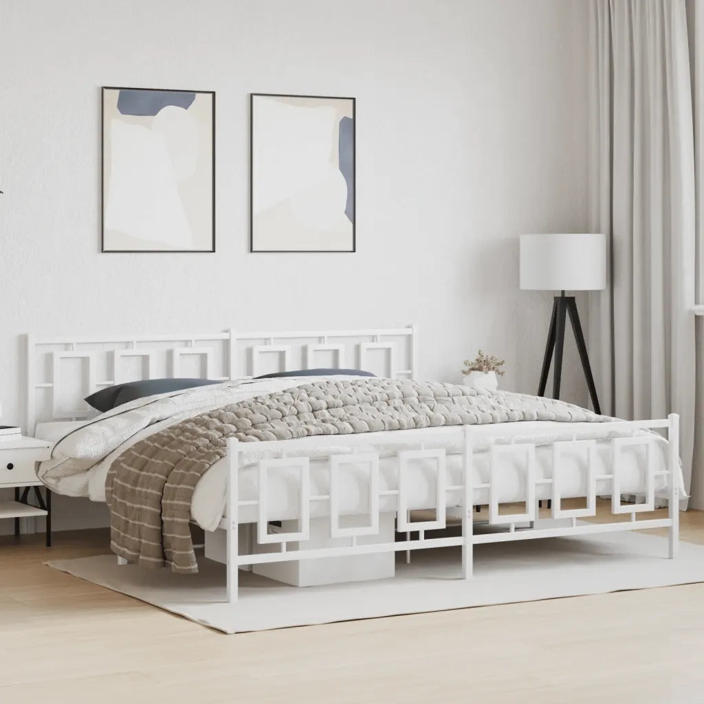 Giroletto con Testiera e Pediera-Struttura Letto Metallo Bianco 193x203 cm 227587