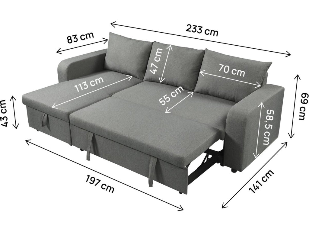 Divano angolare reversibile/convertibile in tessuto "Victor" - 3 posti - Grigio