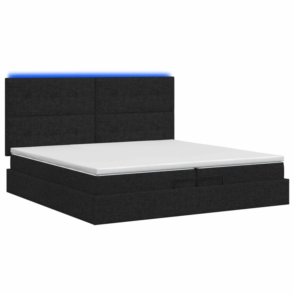 Letto Ottomano con Materasso e LED Nero 200 x 200 cm Tessuto 3458099