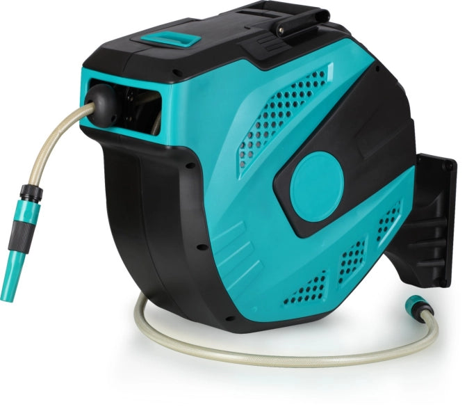 Avvolgitubo automatico con ritorno lento per patio e prato, Tubo 20m con tubo di alimentazione 2m-Attrezzi da giardino