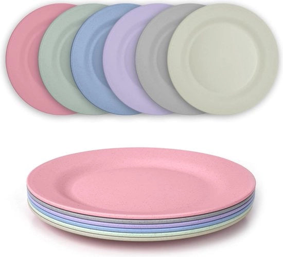 Set di piatti, 6 pezzi, 28 cm grandi, resistenti, piatti in plastica riciclabili, piatti da campeggio, leggeri, in plastica, BPA-free, resistenti al microonde, resistenti alla lavastoviglie, colorati