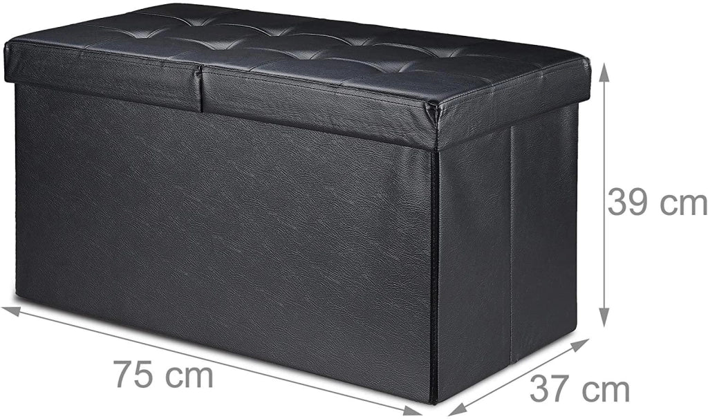 Panca con vano portaoggetti e coperchio in similpelle 75 cm nero 13_0000372_2