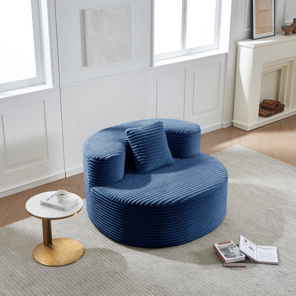 Poltrona pouf con cuscino e imbottitura in schiuma in tessuto a coste blu 112×105×59 cm