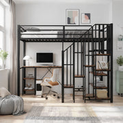 DESMIU Letto a soppalco 1 posto con scrivania, scaffali e armadio aperto 120 × 200 cm, senza materasso